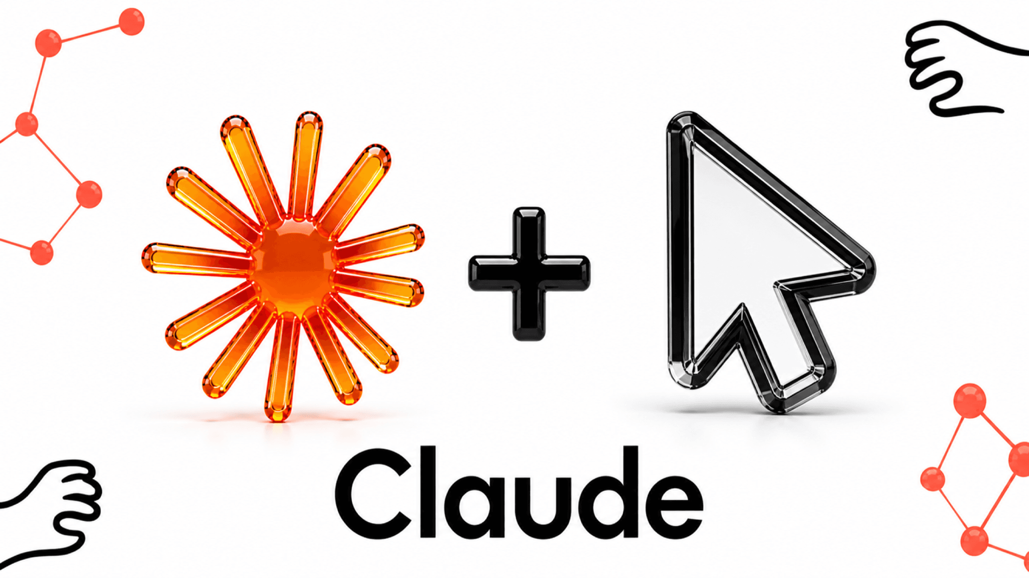 Claude AI Logo neben Cursor IDE Icon, 3D-Glas-Rendering auf weißem Hintergrund