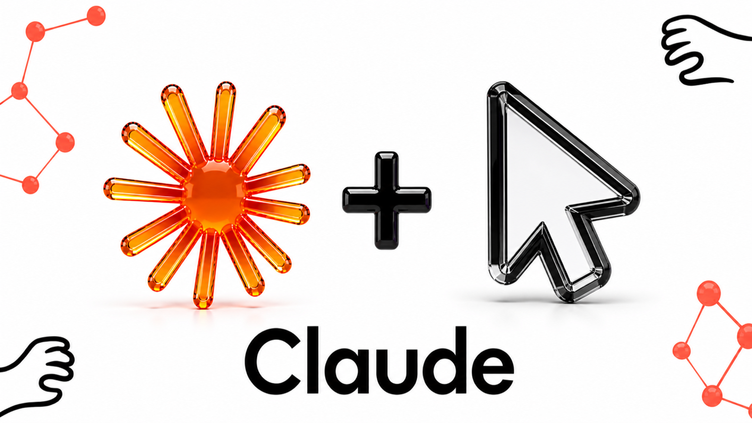 Claude AI Logo neben Cursor IDE Icon, 3D-Glas-Rendering auf weißem Hintergrund